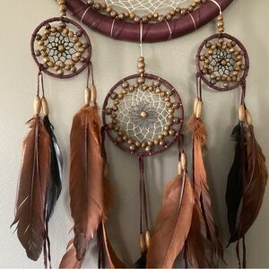 XL HANDMADE LEATHER DREAM CATCHER BEAUTIFULLY DETAILED WALL DECOR 36” x 13”